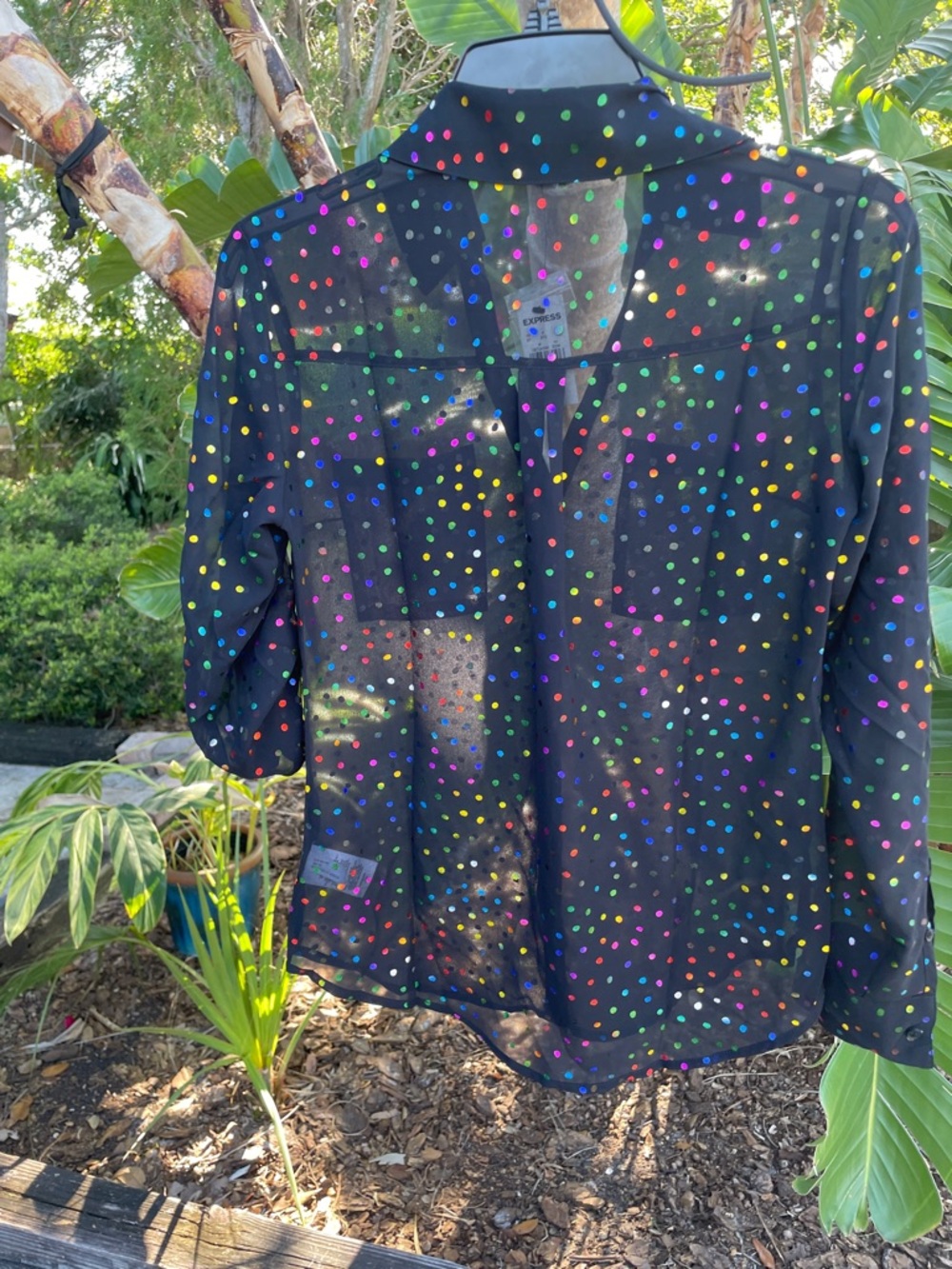 Express Portofino polkadot metallic sheer top